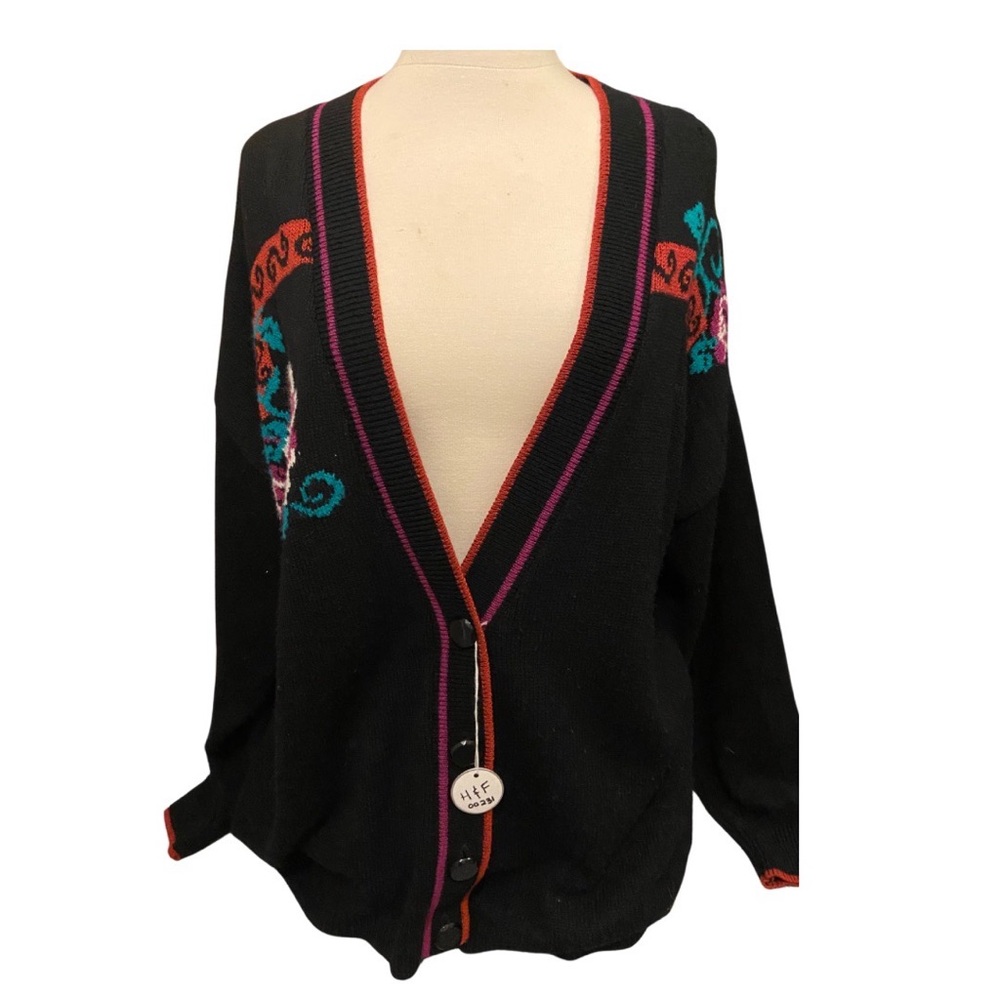 80s SOUTHERN LADY CARDIGAN size XL Like New condition OVERSIZED roses floral